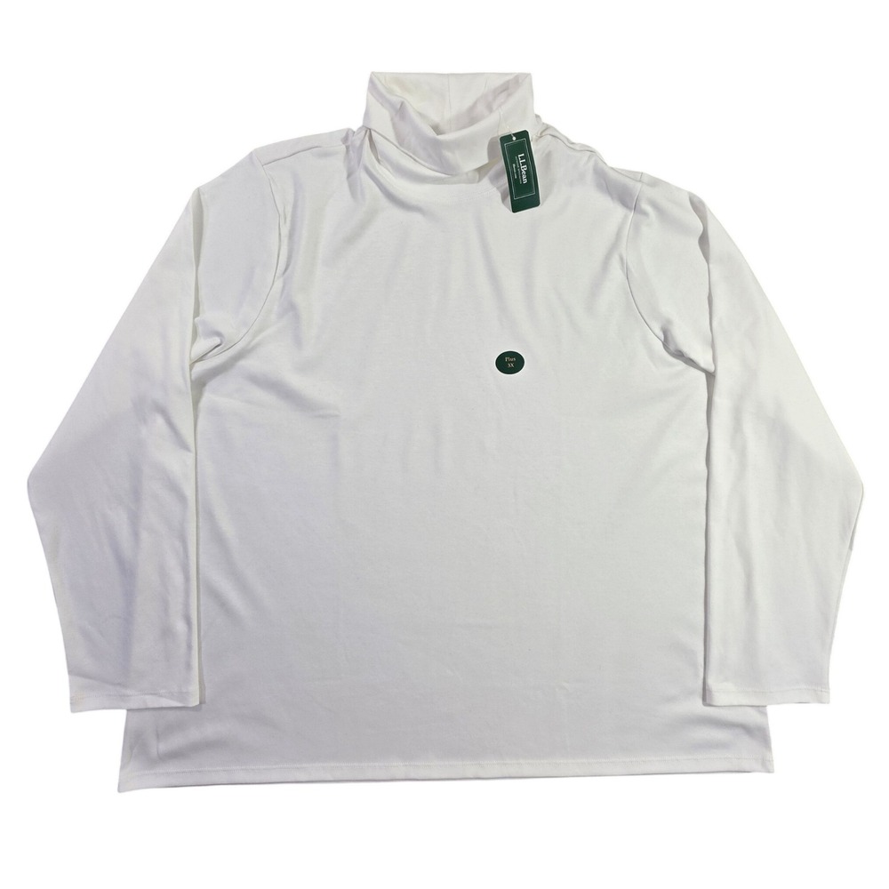 LL Bean Womens Plus 3X Pima Cotton Turtleneck White Long Sleeve Top 214948 NEW